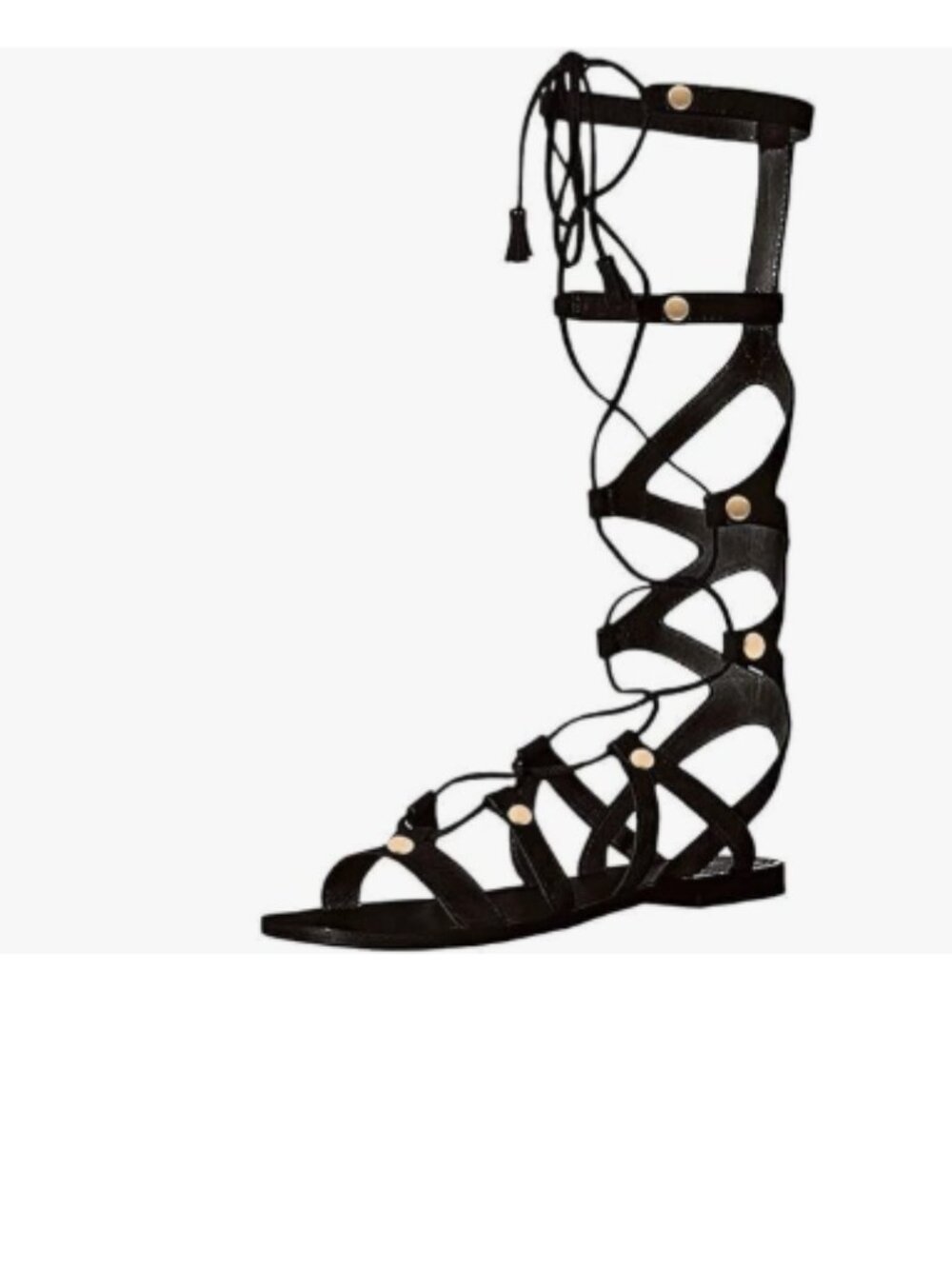 YDN Black Rivet Sexy Knee High Lace up Flats Fringe Gladiator Strap Sandals